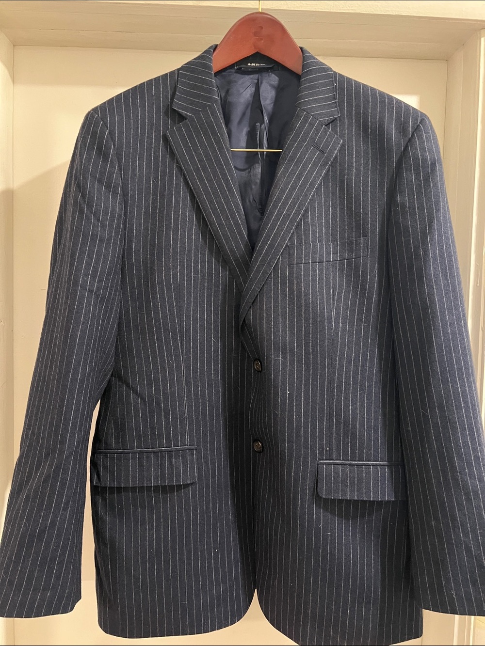 Ralph Lauren Navy Pinstripe Two-Button Blazer - 40R; 100% Wool